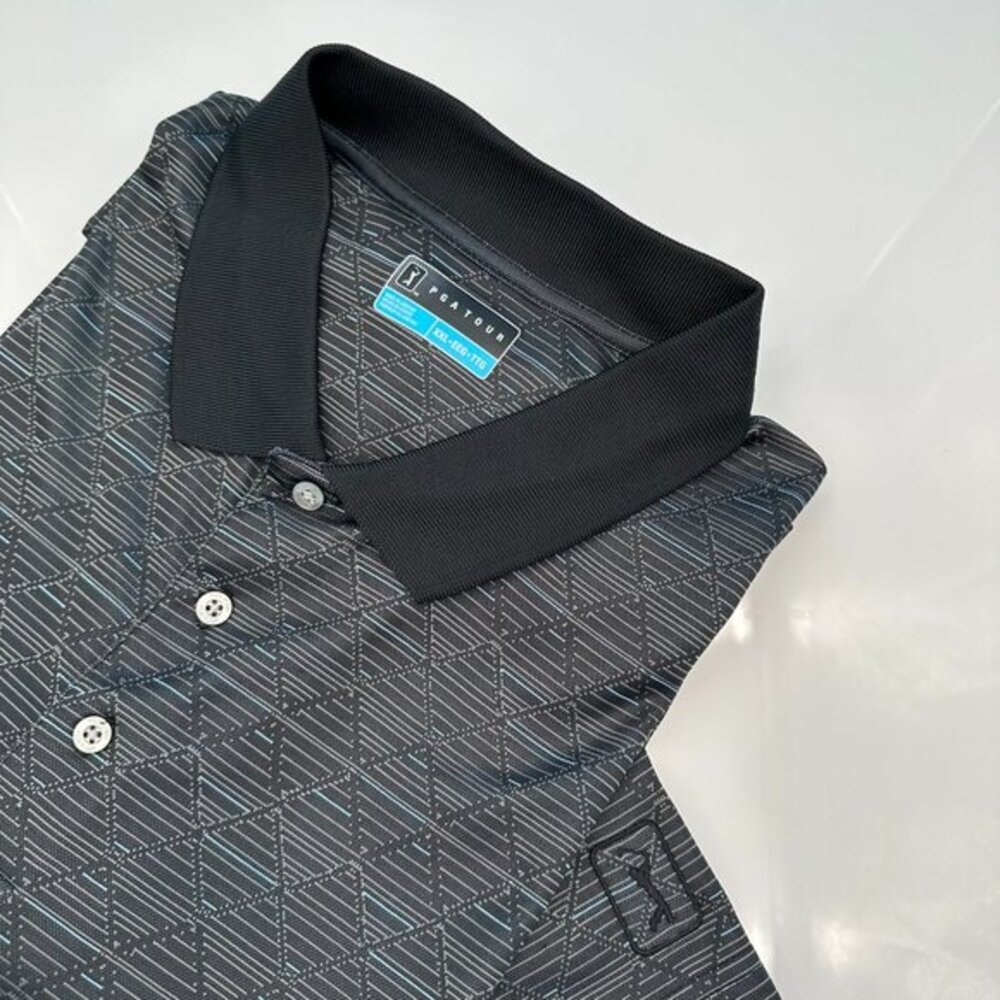 PGA Tour Men's Short Sleeve Geometric‎ Jacquard Print Golf Polo, Size XXL, Grey